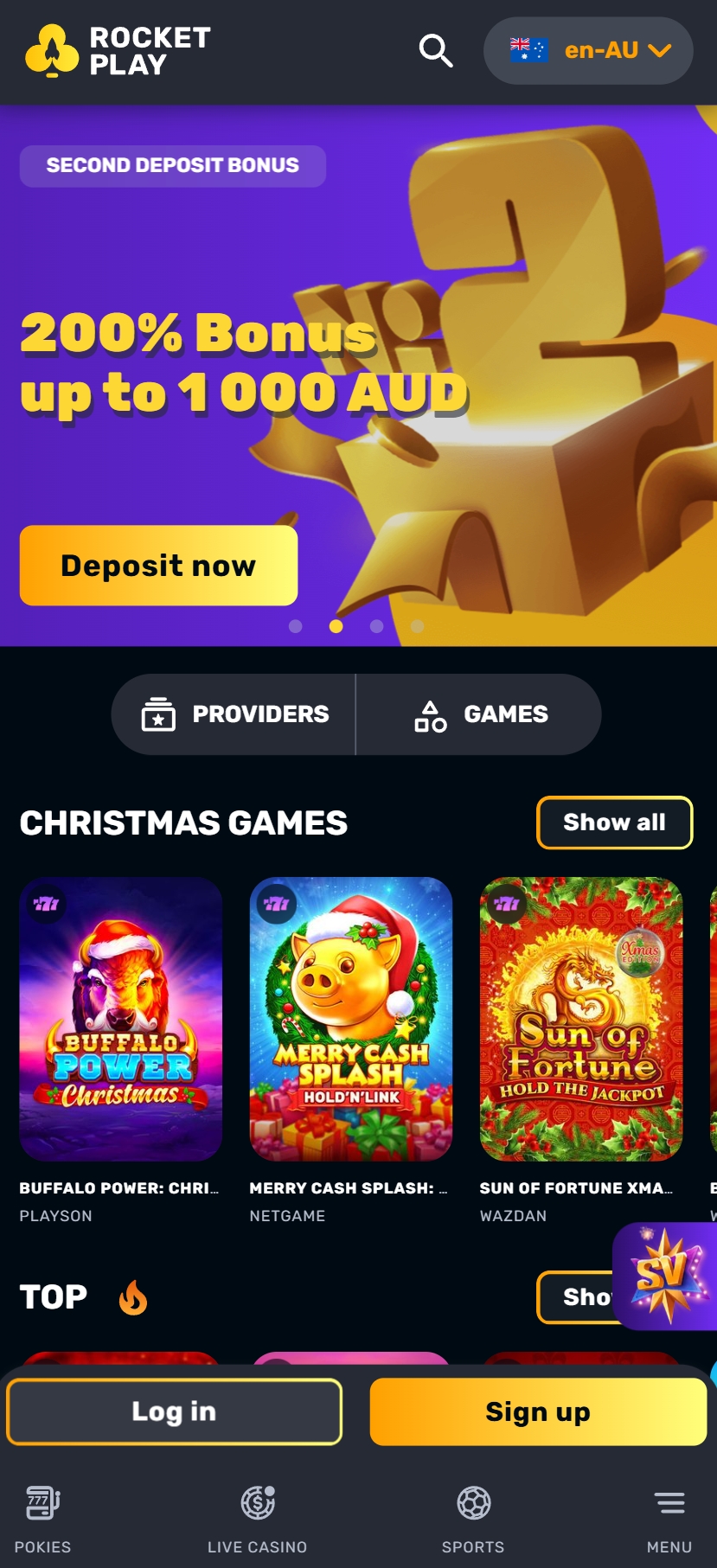 Rocketplay Casino mobile app view